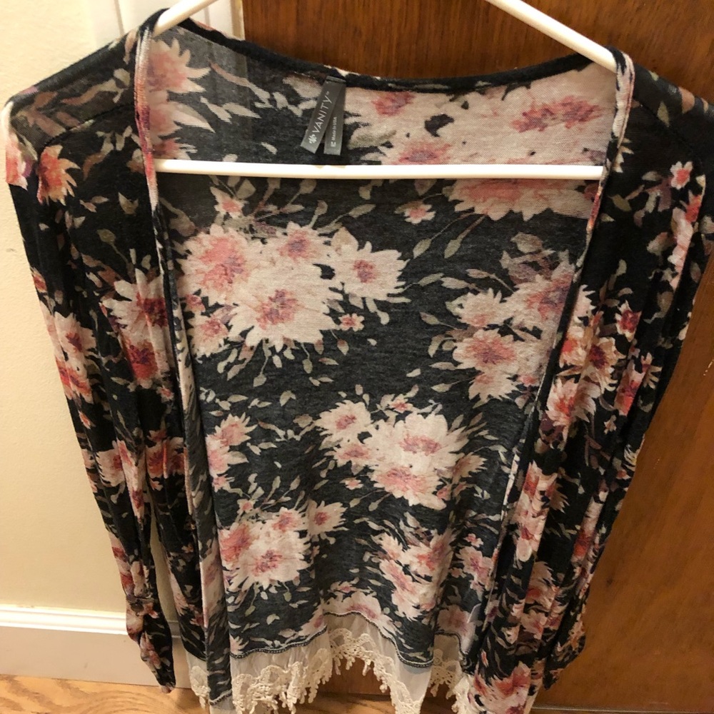Black, pink, and a hint of cream floral cardigan